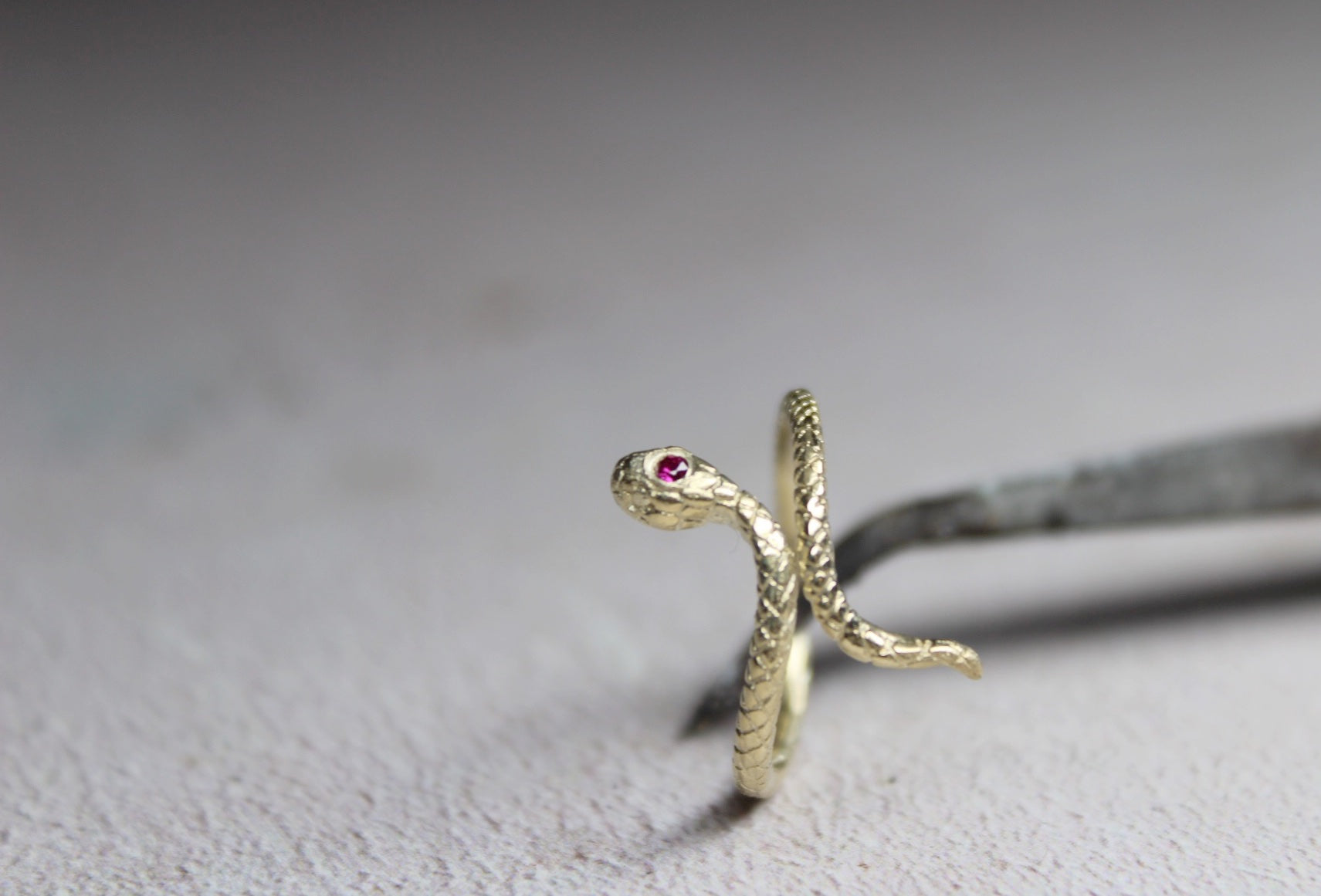 9k solid gold snake ring with tiny ruby , Wrap adjustable ring , Dainty jewelry, Gift for her