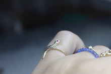 Load image into Gallery viewer, 9k solid gold snake ring with tiny ruby , Wrap adjustable ring , Dainty jewelry, Gift for her