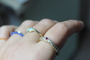 9ct Gold Twig Ring with Zircon - One of a Kind Alternative Engagement Ring"