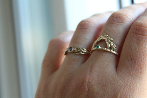 14k solid gold cedar leaf ring with amethyst gemstone, Engagement ring