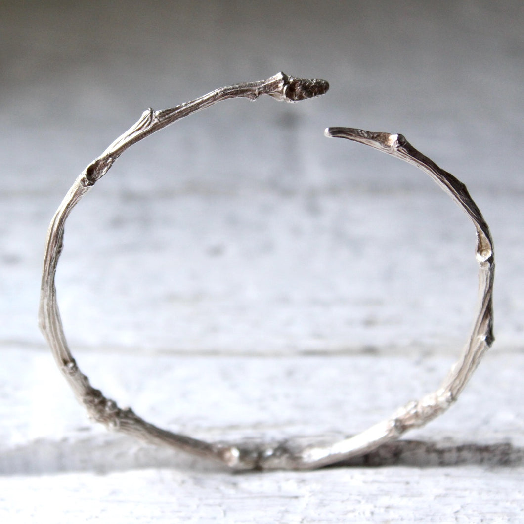 Sterling silver twig bracelet, Nature inspired bracelet, Branch bangle