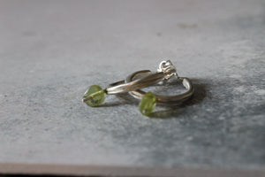 Peridot hoop earrings, Sterling silver dainty hoops