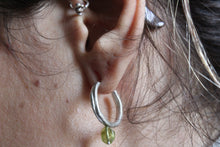 Load image into Gallery viewer, Peridot hoop earrings, Sterling silver dainty hoops