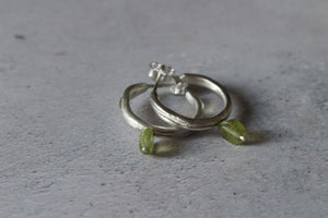 Peridot hoop earrings, Sterling silver dainty hoops