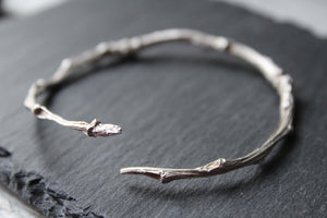 Sterling silver twig bracelet, Nature inspired bracelet, Branch bangle