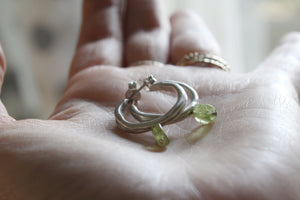 Peridot hoop earrings, Sterling silver dainty hoops