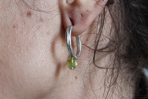 Peridot hoop earrings, Sterling silver dainty hoops