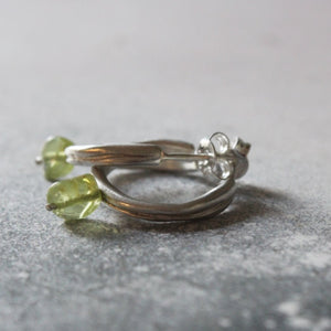 Peridot hoop earrings, Sterling silver dainty hoops