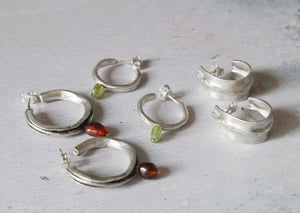 Peridot hoop earrings, Sterling silver dainty hoops