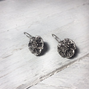 Sterling silver flower earrings, Botanical earrings, Real flower earrings, Gift for her