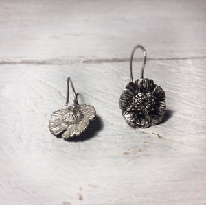 Sterling silver flower earrings, Botanical earrings, Real flower earrings, Gift for her