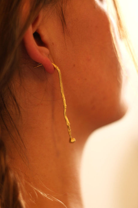 Gold plated branch earrings, Long nature earrings, Wedding jewelry