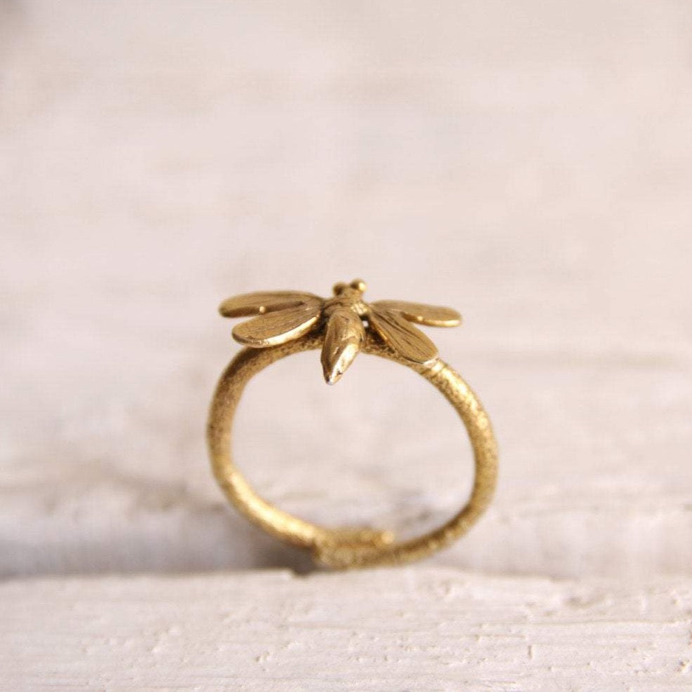 Gold plated bee ring, Adjustable ring, Insect jewelry , Valentine gift