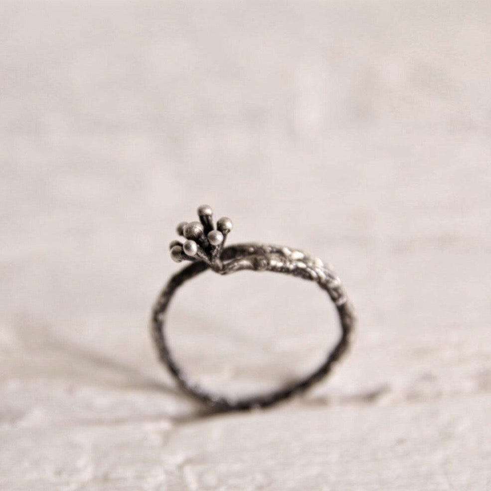 Sterling silver nature ring, Delicate botanical ring, Adjustable ring