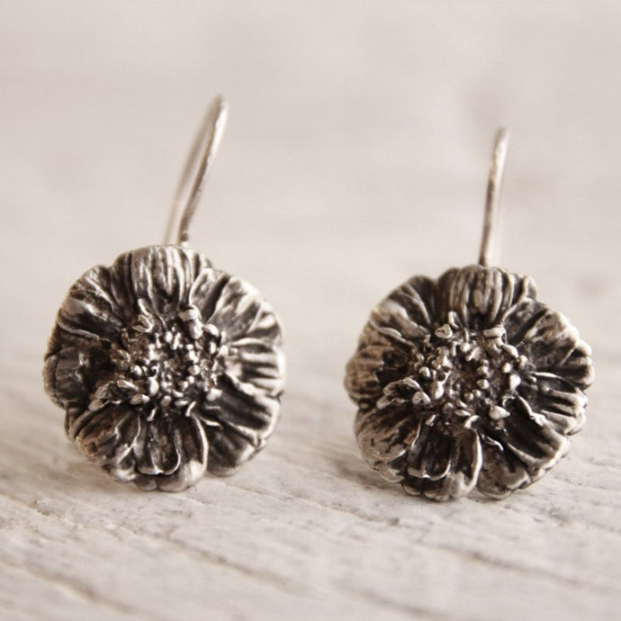 Sterling silver flower earrings, Botanical earrings, Real flower earrings, Gift for her