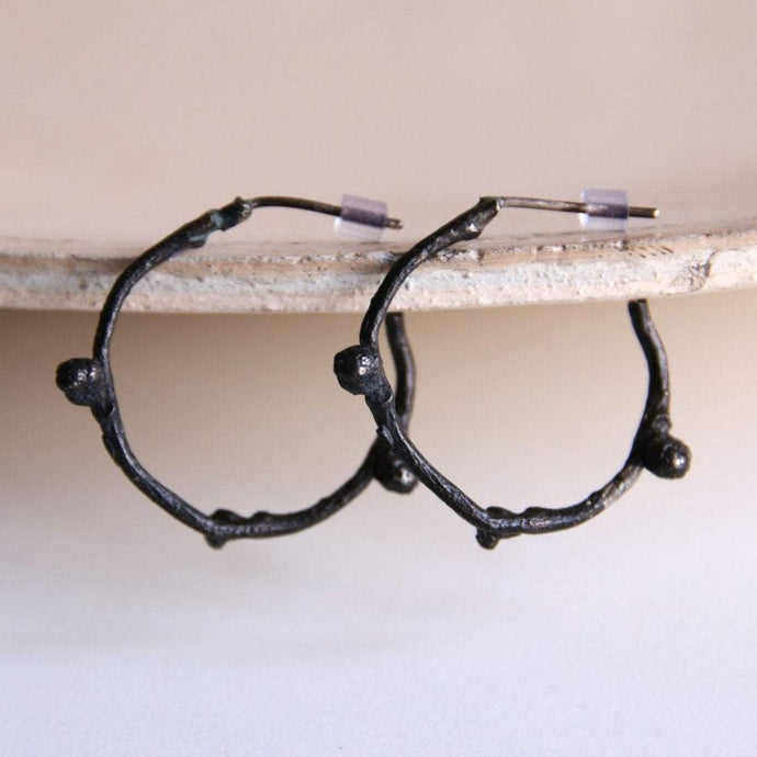 Oxidized silver twig hoop earrings, Branch hoops, Minimal hoop earrings, Gift for friend