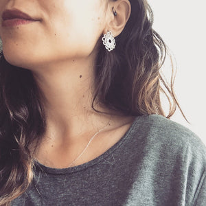 Silver Boho earrings, Silver lace earrings, Bohemian jewelry, Gift for her
