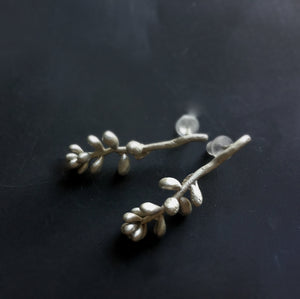 Sterling silver succulent earrings, Long dangle earrings, Nature earrings