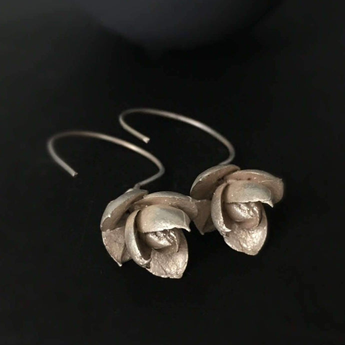 Silver Flower earrings , Succulent plant earrings , Large nature earrings,