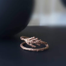 Load image into Gallery viewer, 14K solid rose gold leaf ring, Cedar leaf ring, Alternative engagement ring, Nature ring