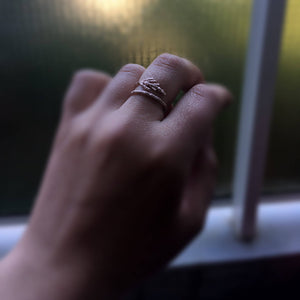 14K solid rose gold leaf ring, Cedar leaf ring, Alternative engagement ring, Nature ring