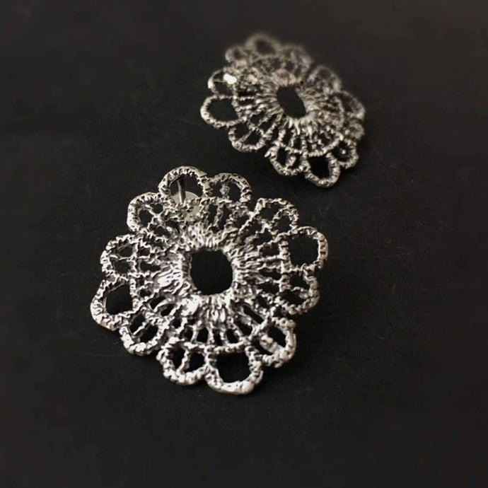 Silver Boho earrings, Silver lace earrings, Bohemian jewelry, Gift for her