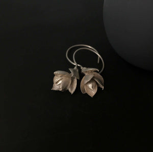 Silver Flower earrings , Succulent plant earrings , Large nature earrings,