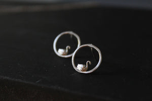 Sterling silver small studs, Swan stud earrings, Animal jewelry, Gift for daughter