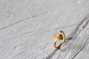 Solid gold nature ring, 14K Ginkgo leaf ring , Promise ring, Engagement ring , Gift for her