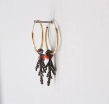 Load image into Gallery viewer, Botanical hoop earrings ,Cedar leaf hoops,Botanical jewelry ,Nature hoop earrings ,Gift for her