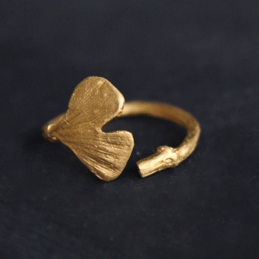 Solid gold nature ring, 14K Ginkgo leaf ring , Promise ring, Engagement ring , Gift for her