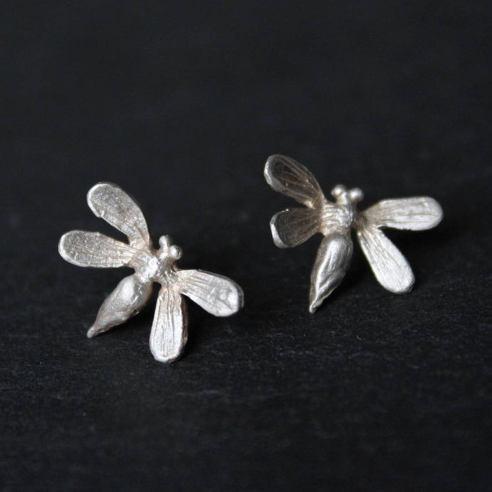 Silver bee earrings, Insect jewelry ,Minimalist stud earrings , Gift for her