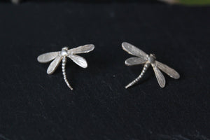 Sterling silver dragonfly earrings, Insect jewelry, Gift for her