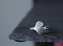 Load image into Gallery viewer, Silver Ginkgo leaf ring , Nature cast ring, Silver leaf jewellery, Silver botanical ring