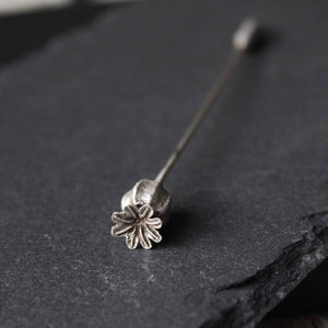 Sterling silver poppy pod pin, Nature Pin Stick, Poppy pod brooch