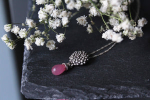 Teardrop pink jade necklace ,Gemstone necklace, Crystal necklace, Valentines gift
