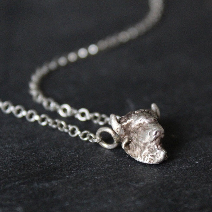 Silver Buffalo necklace, Bison head necklace , Animal lovers  gift ,Native American