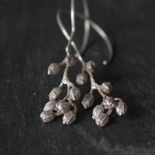 Load image into Gallery viewer, Silver seed earrings, Woodland jewelry, Long Nature Earrings , Nature Bridal Jewelry