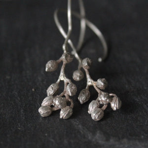 Silver seed earrings, Woodland jewelry, Long Nature Earrings , Nature Bridal Jewelry