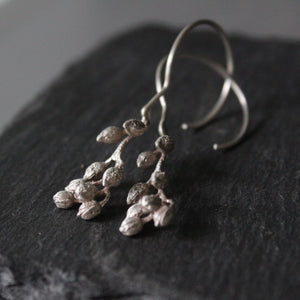Silver seed earrings, Woodland jewelry, Long Nature Earrings , Nature Bridal Jewelry