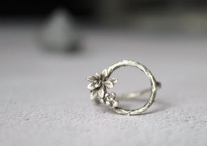 Twig Ring Sterling Silver, Open Circle Ring, Simple Flower Ring Sterling Silver