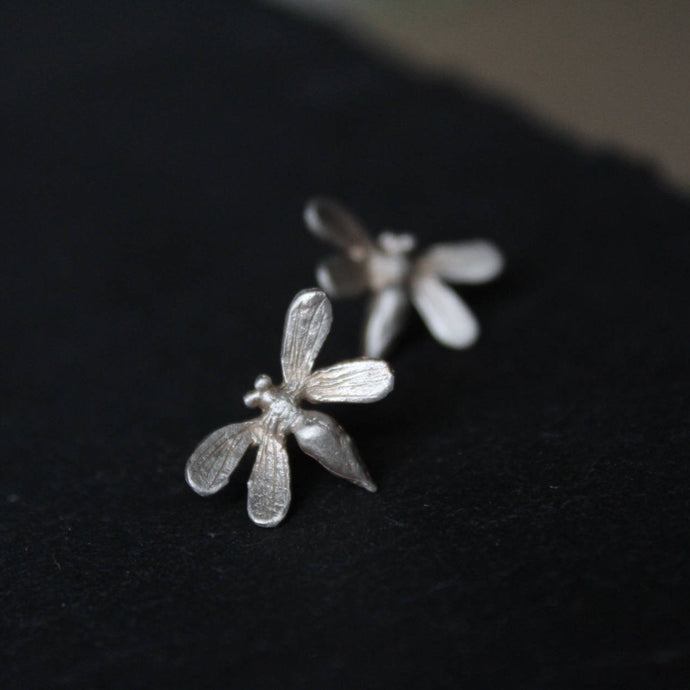 Sterling silver bee stud earrings , Insect jewelry , Christmas gift for her