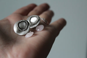 Rose quartz earrings studs, Gemstone jewelry , Geometric stud earrings