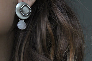 Rose quartz earrings studs, Gemstone jewelry , Geometric stud earrings