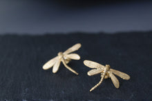Load image into Gallery viewer, Gold plated dragonfly earrings, Insect jewelry, Unique earrings, gift for her