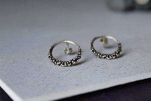Open circle earrings , Bubble earrings, Granulated stud earrings ,Minimal geometric earrings