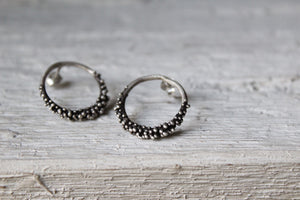 Open circle earrings , Bubble earrings, Granulated stud earrings ,Minimal geometric earrings