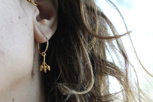 Gold hoop eucalyptus  earrings,  Charm hoops, Minimal Wedding earrings ,Gift for her