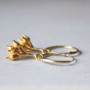 Gold hoop eucalyptus  earrings,  Charm hoops, Minimal Wedding earrings ,Gift for her