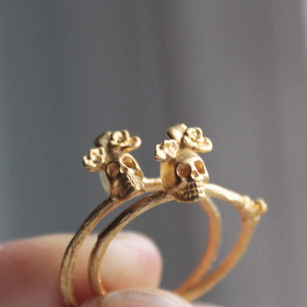 14k solid gold sugar skull  ring, Alternative wedding ring, Dia de los muertos